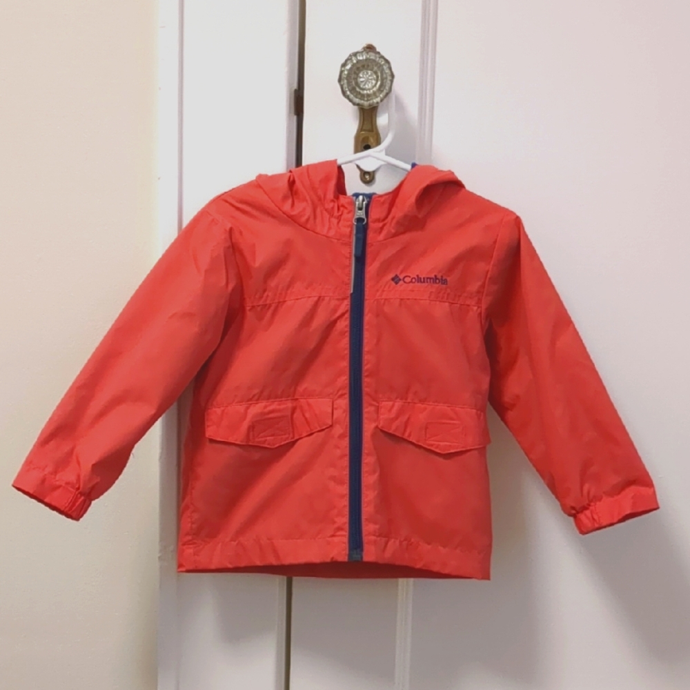 EUC Columbia Salmon Toddler Hooded Fleece Lined Raincoat Jacket
